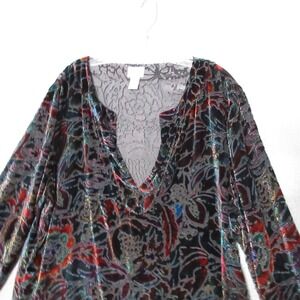 Chicos Top 3 or XL Dark Floral Velvet Burnout Silk Blend Soft Art To Wear Luxury